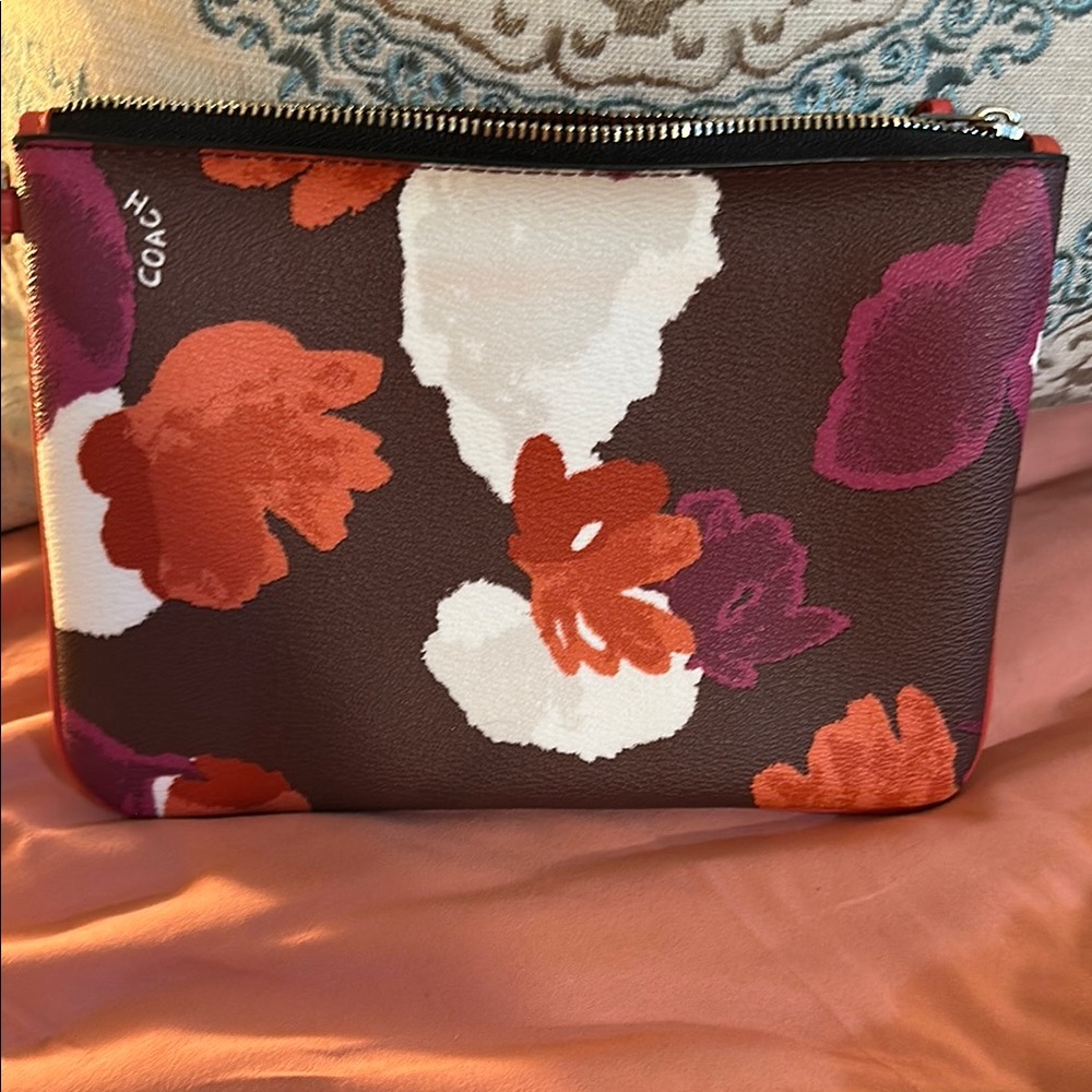 Coach Brown and Red Floral Clutch